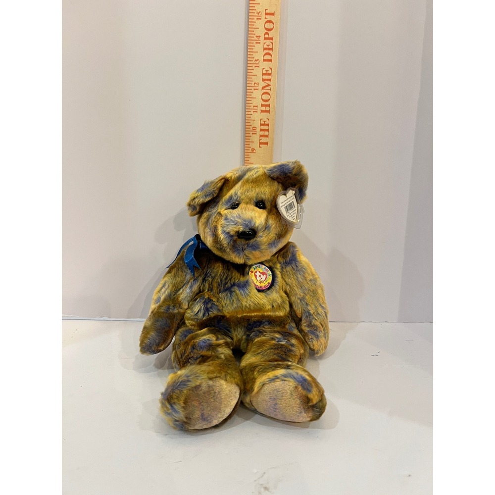 Ty Beanie Buddy 2000 Official Club Bear Tie Dye Plush Blue Gold 14 Inch 09993